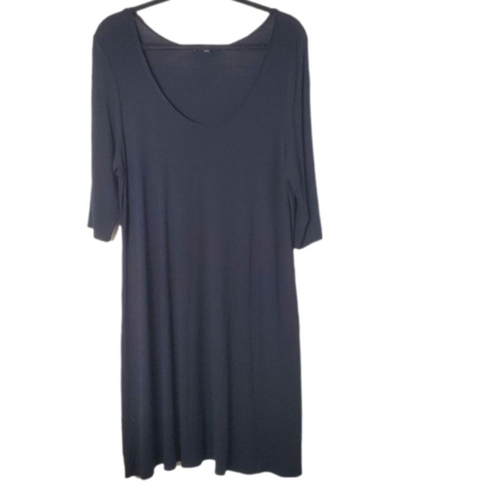 Eileen Fisher Women's Lightweight Black Viscose Jersey Scoop Neck Dress‎
